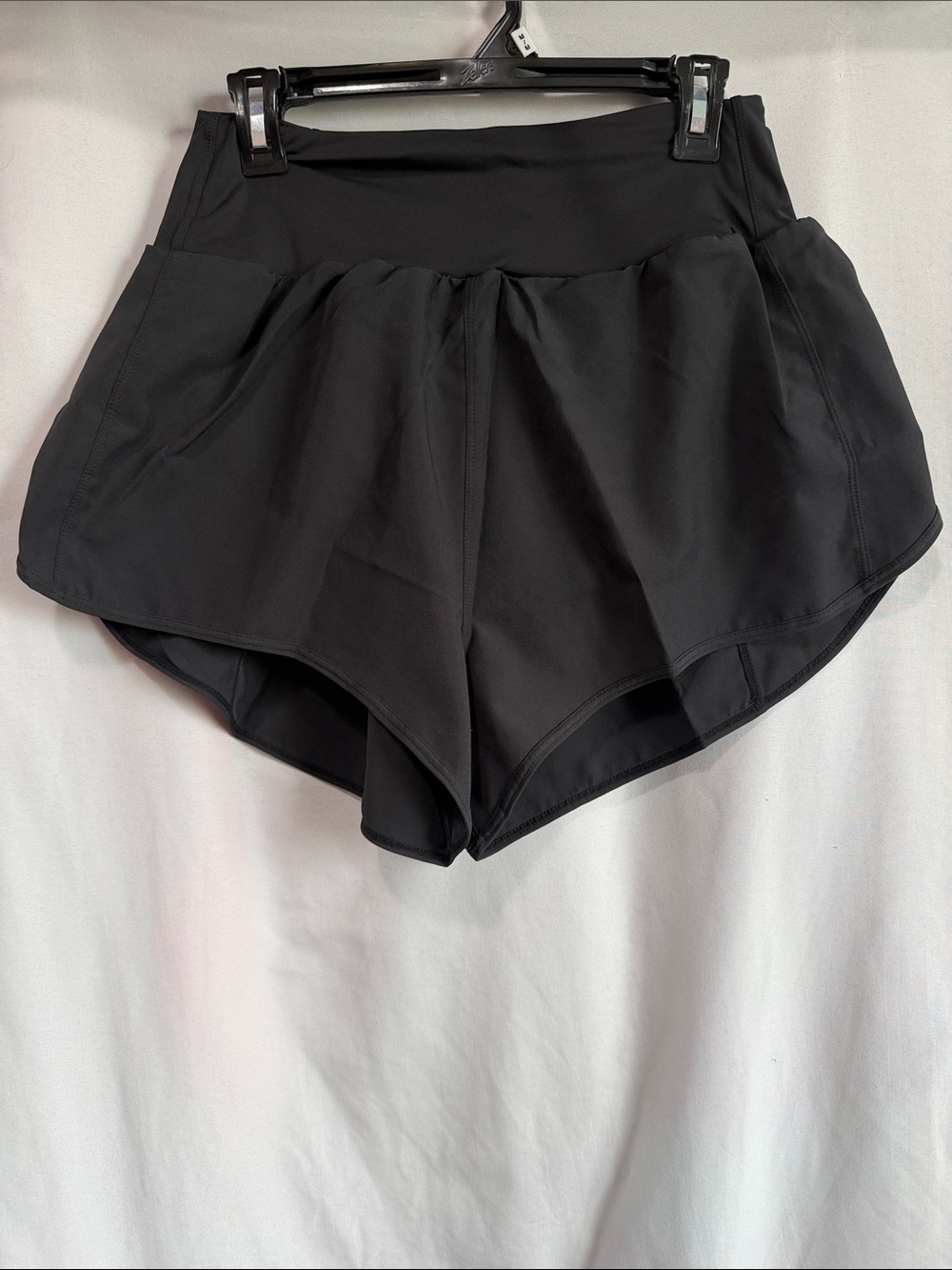 Women's Black Athletic High-Rise Running Shorts with Side Pockets
